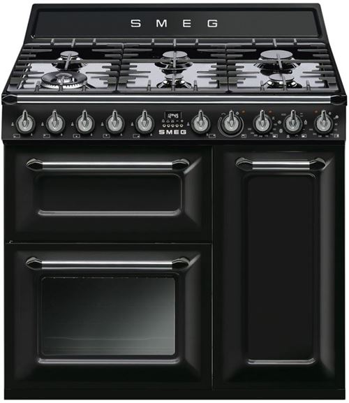 Smeg Victoria Tr93Bl - Cuisinière (Four à Deux Étages) - Pose Libre - Largeur : 90 Cm - Profondeur : 60 Cm - Hauteur : 91 Cm - avec Système Auto-Nettoyant - Noir