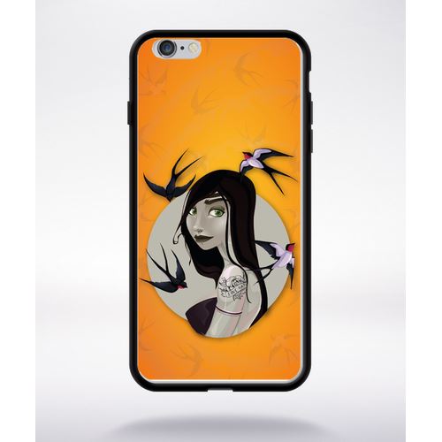 Coque Illustration Fond Orange Compatible Apple Iphone 6 Plus Bord Noir Silicone