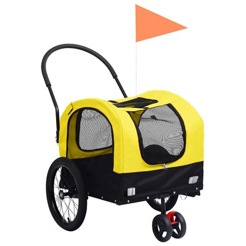 Vidaxl remorque de v&eacute;lo de chiens et poussette 2-en-1 jaune/noir 9,5kg