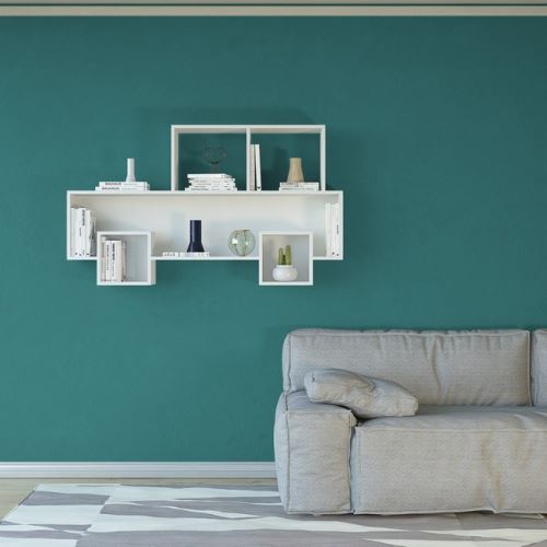 HOMEMANIA Étagère Alfa Murale Flottante - pour Livres - avec Compartiments - Blanc en Bois, 134 x 22 x 78 cm