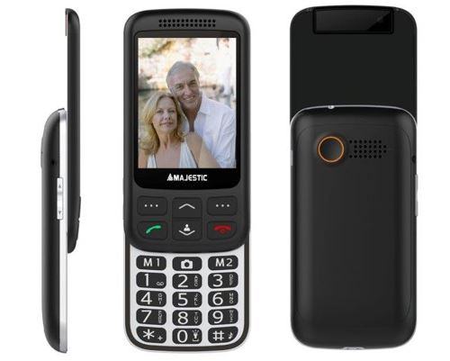 téléphone gsm noir avec boîtier orange et grand écran couleur 2,8