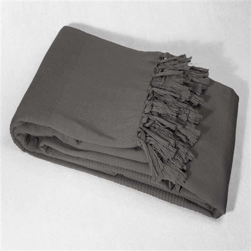 Jete de canape a franges 180 x 220 cm coton tisse lana Anthracite