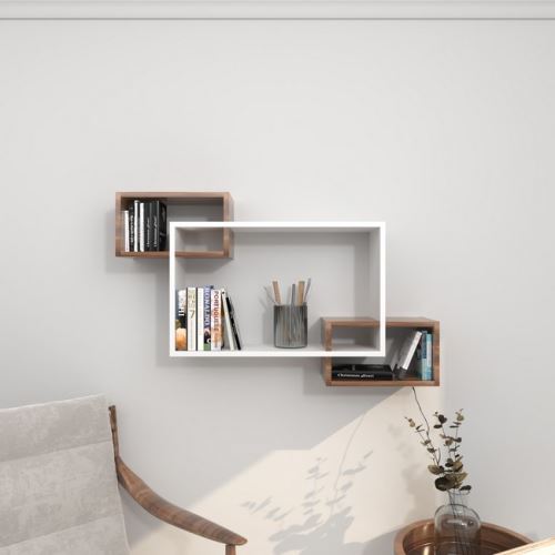 HOMEMANIA Étagère Davis Murale Flottante - pour Livres - avec Compartiments - Blanc, Wengé en Bois, 100 x 20 x 59,2 cm