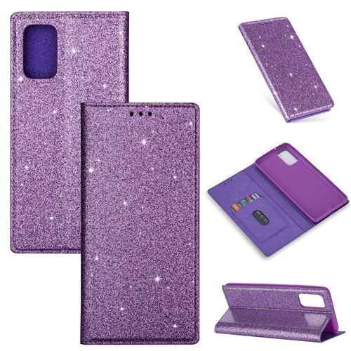 Etui en PU poudre flash auto-absorbée avec porte-carte violet pour votre Samsung Galaxy A41 (Global Version)