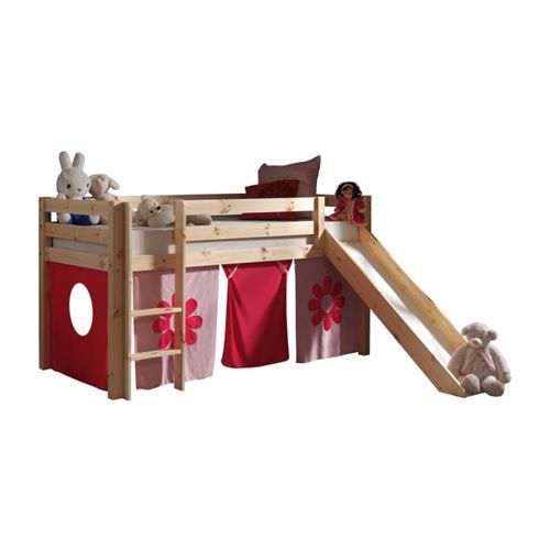 Paris Prix - Lit Enfant Avec Toboggan pino Flower 90x200cm Naturel