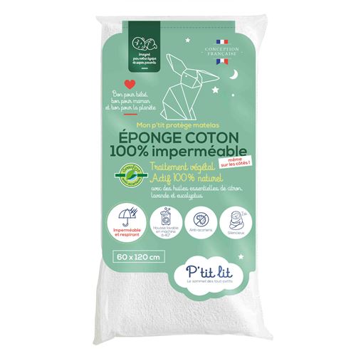 Protège matelas bébé éponge coton 100% imperméable et anti-acariens 70x140 cm