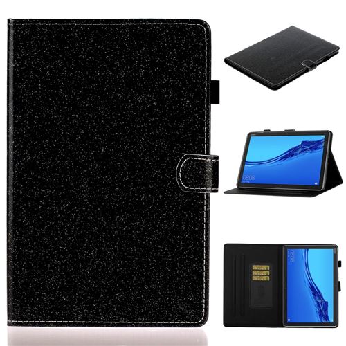 Etui en PU poudre scintillante brillante avec porte-cartes noir pour votre Huawei MediaPad M5 lite 10