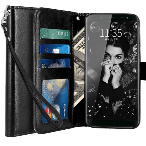 Samsung Galaxy J6 2018 Housse Coque Etui de luxe Portefeuille Porte Carte Et Billet (avec support integré) Noir