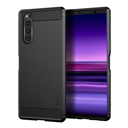 Coque en TPU fibre de carbone brossée noir pour votre Sony Xperia 2/XZ5