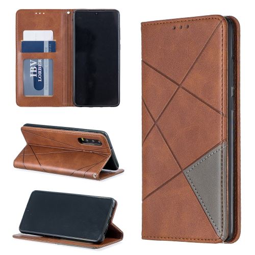 Etui en PU motif géométrique avec support et porte-cartes marron foncé pour votre Huawei P30