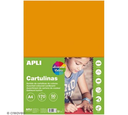 Set papier carton Apli - Couleurs vives - A4 - 50 pcs