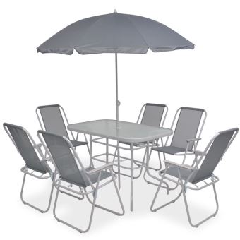Salon De Jardin Textilene 1 Table Et 6 Chaise Pliable Avec Parasol