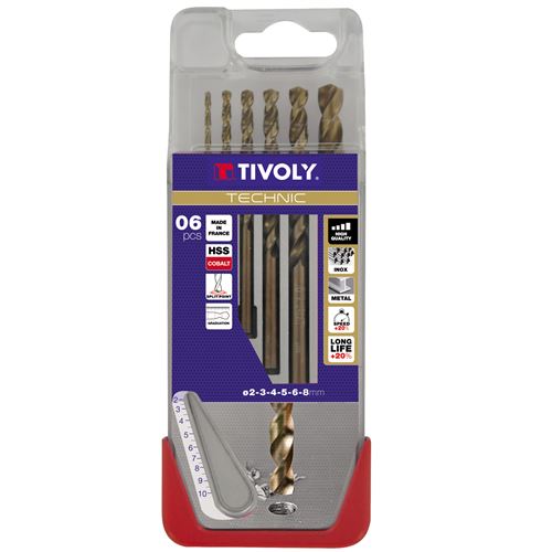 Coffret de 6 forets gradués Métal Haut de Gamme TIVOLY Acier au Cobalt Ø2,3,4,5,6-8mm Aciers et Inox