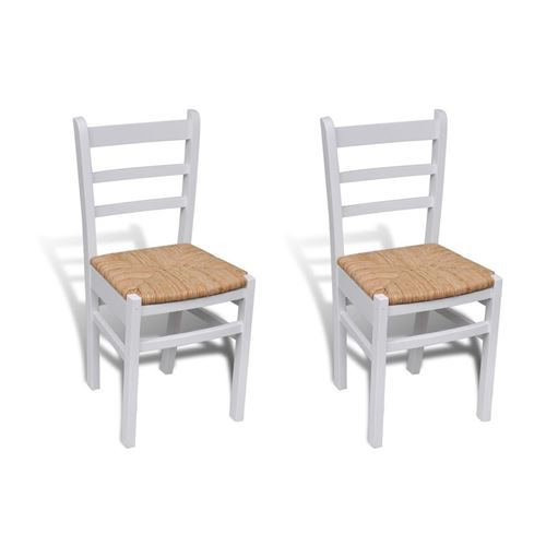 vidaXL Eetkamerstoelen 2 st grenenhout en riet wit