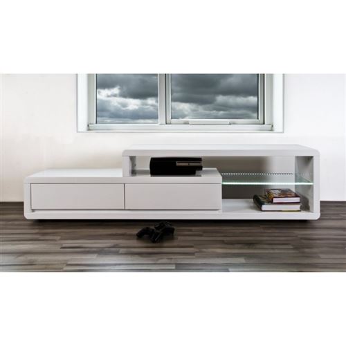 Meuble TV NELSON 180 cm à 2 tiroirs et 2 niches coloris blanc