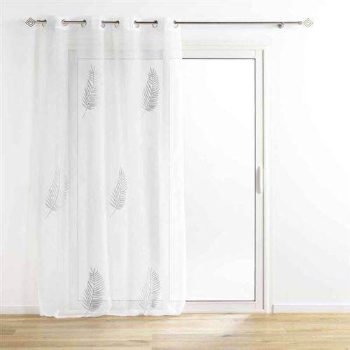 Voilage sablé 140 x 240 cm brodé metallisé Palmeor Argent Douceur d'Intérieur
