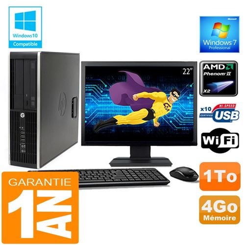 PC HP Compaq 6005 Pro Sff Amd Phenom II Ram 4Go Disque 1 To WiFi W7 Ecran 22'