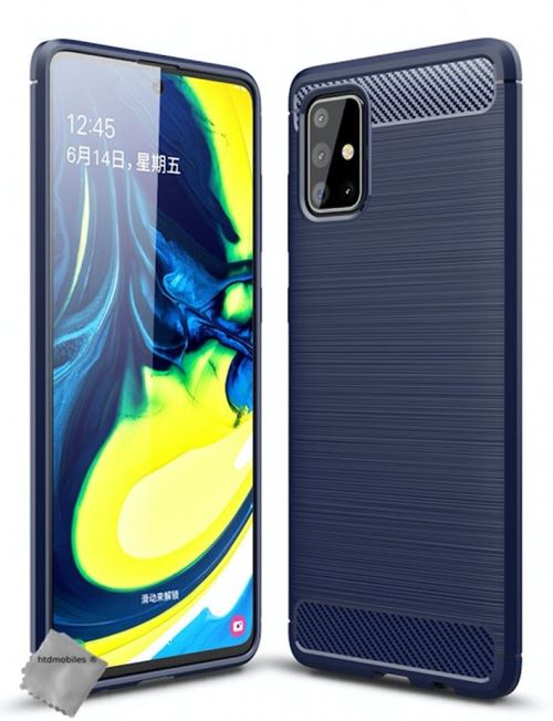 Coque silicone gel carbone pour Samsung Galaxy A71 avec verre trempe - BLEU FONCE