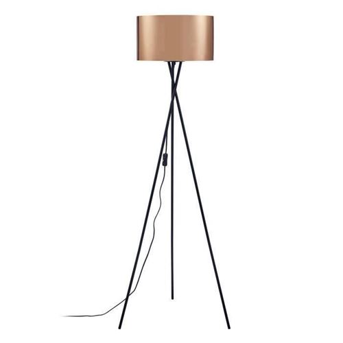 lampadaire trépied métal noir - abat jour cuivre et chromé - diam 34 x h 140 cm