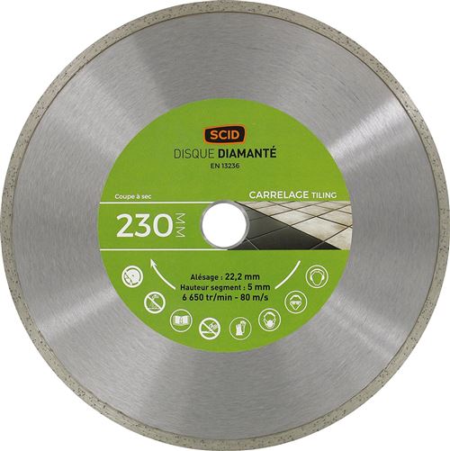 Disque diamanté carreleur bricolage SCID - Diamètre 230 mm
