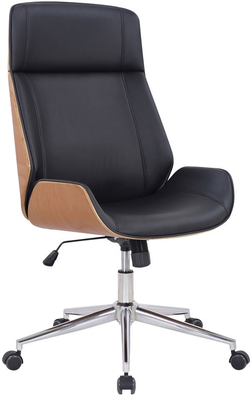 CLP Fauteuil de bureau Varel en similicuir avec coque de siège en bois Nature / Noir