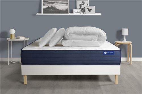 Non Communiqué Blanc Pack Prêt À Dormir Matelas Actiflex Life 140X190 Ressorts Ensachés + Mémoire De Forme + Sommier Kit +2Oreillers+Couette