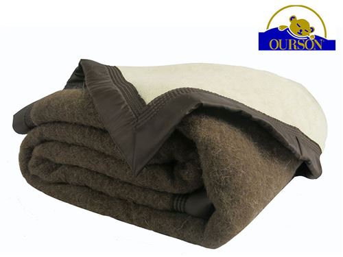 Couverture pure laine woolmark ourson 600 gr chocolat 240x260