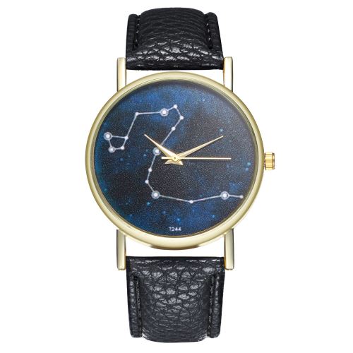 Montre Tendance Starry Galaxy 12 Constellation Coréenne Montre à Quartz Bracelet en Cuir T244-Anoir
