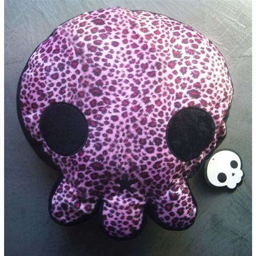 coussin rockab crane leopard noir et rose tete de mort
