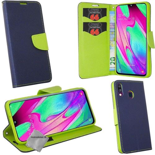 Housse etui coque pochette portefeuille pour Samsung Galaxy A20e avec verre trempe - BLEU / VERT