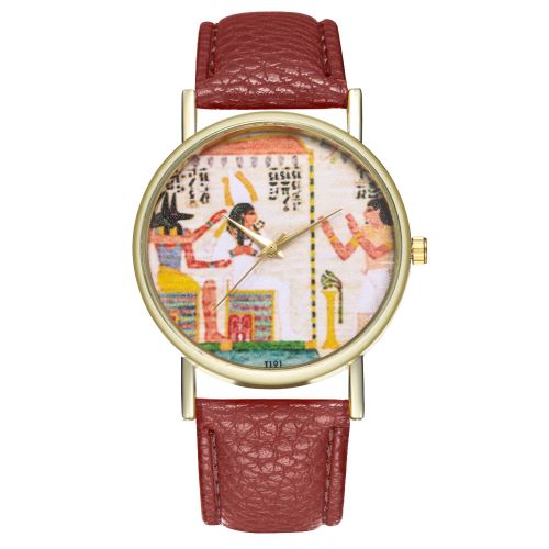 bracelet en cuir classique égyptien authentique regarder dames montre à quartz montre pour homme T191-Acafé