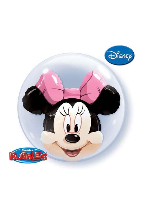 Ballon Double Bubble Tete Minnie Mouse™ 61 Cm 24 Qualatex© - Multicolores - Diamètre: 24 / 61 cm