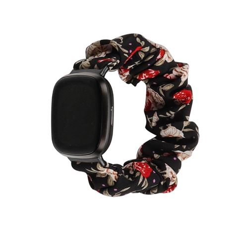 Bracelet en toile élastique pour Fitbit Versa 3 / Sense - Noir&Rouge(Taille L)