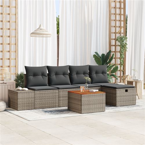 Non Communiqué Gris Set De Canapé De Jardin 6 Pièces Avec Coussins En Poly Rattan