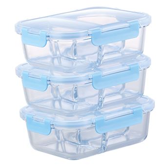 Rosenstein & Söhne : 3 boîtes de conservation en verre 1 L avec 3 compartiments et couvercles à clipser - 1