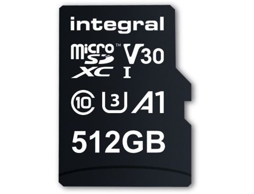 Integral UltimaPro - Carte mémoire flash (adaptateur microSDXC vers SD inclus(e)) - 512 Go - A1 / Video Class V30 / UHS Class 3 / Class10 - microSDXC UHS-I