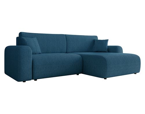 Bestmobilier Bleu Naomi - Canapé D'angle Réversible 4 Places Convertible Avec Coffre En Velours Côtelé - Image 2