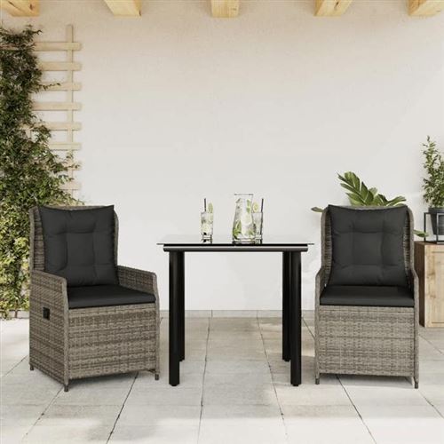 Vidaxl Gris Ensemble À Manger De Jardin 3 Pcs Coussins Résine Tressée 3262861 - Image 3