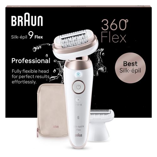 Braun Épilateur Silk-Épil 9 Flex - Avec Tête De Rasoir Pour Femmes Et Sabot Tondeuse - Blanc/Rose Titane