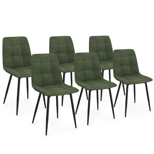 Lot de 6 chaises en velours vert kaki pour salle à manger