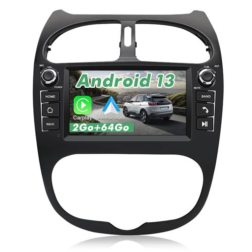 Autoradio Android 13 pour Peugeot 206 206cc (2002-2010)【2Go+64Go】 avec Carplay Android Auto7 Pouces Écran HD Tactile GPS/WiFi/Bluetooth