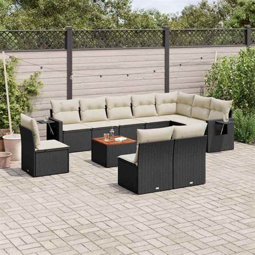 VIDAXL  Salon de jardin 11 pcs - Noir R&eacute;sine Tress&eacute;e