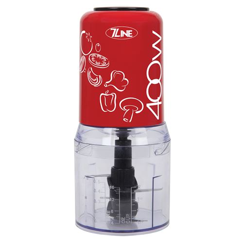 Mini-HACHOIR - 7 LINE - HFP-501R - Rouge - 400W - 4 lames acier inoxydable - Multifonctions - Bol : 500ml