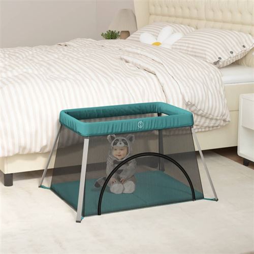 vidaXL Parc pour bébé avec matelas Vert Tissu de lin