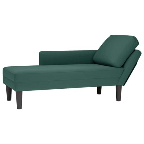 Fauteuil long et coussin et accoudoir droit vert foncé velours