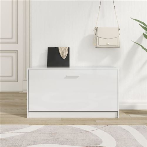 Vidaxl Blanc Banc À Chaussures Brillant 80X24x45 Cm Bois D Ingénierie - Image 3