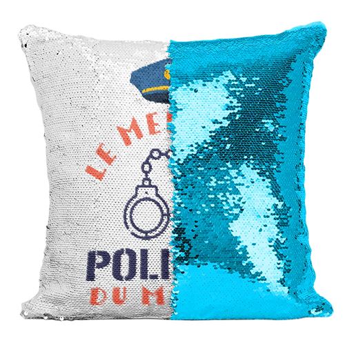 Fabulous Housse de Coussin à Sequin - Paillettes Turquoise Le Meilleur Policier du Monde [40 x 40 cm]