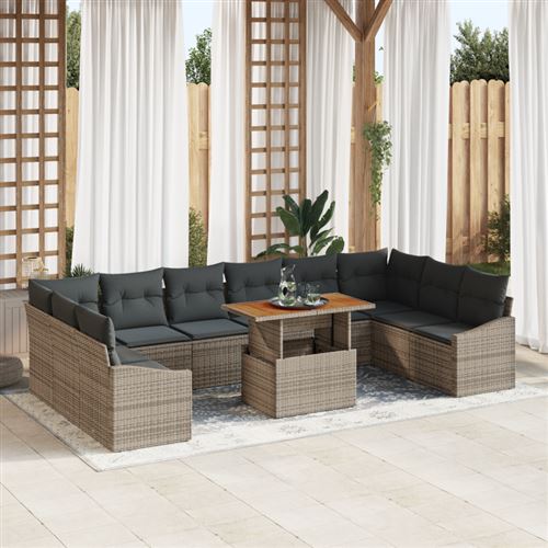 Non Communiqué Gris Ensemble De Canapé De Jardin 11 Pièces Avec Coussins En Rotin Synthétique