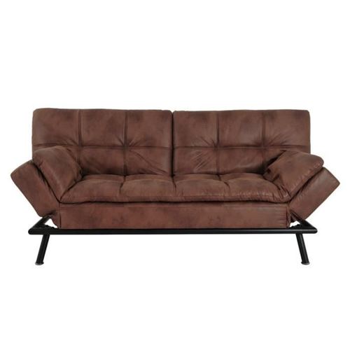 ZORA Banquette convertible clic-clac 3 places - Simili Marron et pieds en metal - L 188 x P 88 x H 88 cm