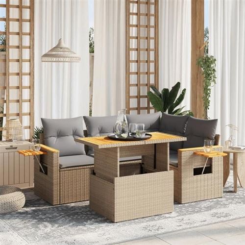 Non Communiqué Beige Vidaxl Resine Tressee 5 Pieces Salon De Jardin Modulable 55.0 X 62 X 69